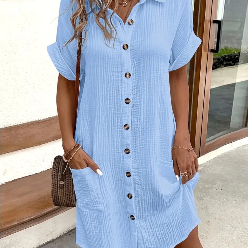 NWOT Light Blue Button-Up Shirt Dress